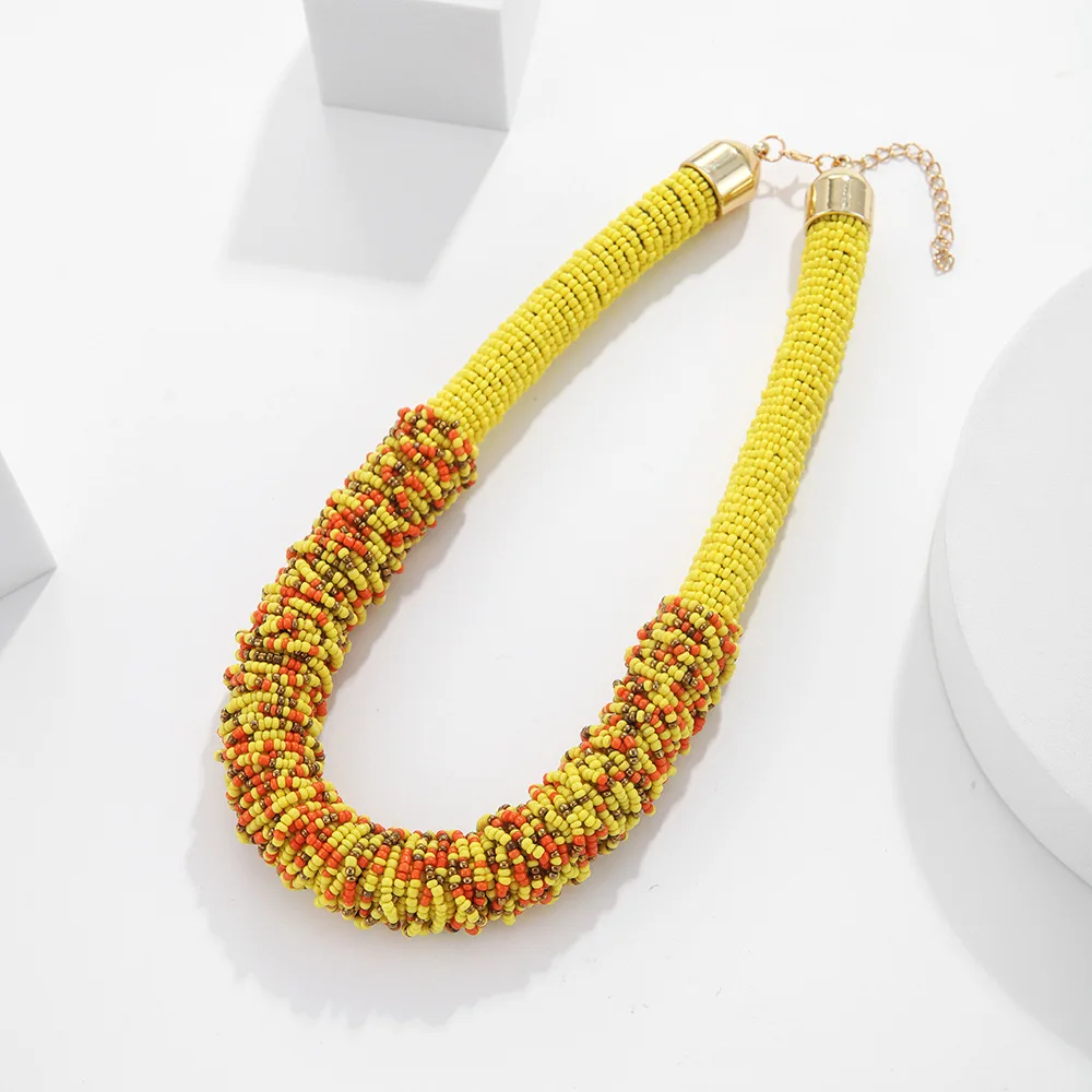 HOT sale  Clavicle chain chunky Bohemian colorful full beaded rope necklace for women