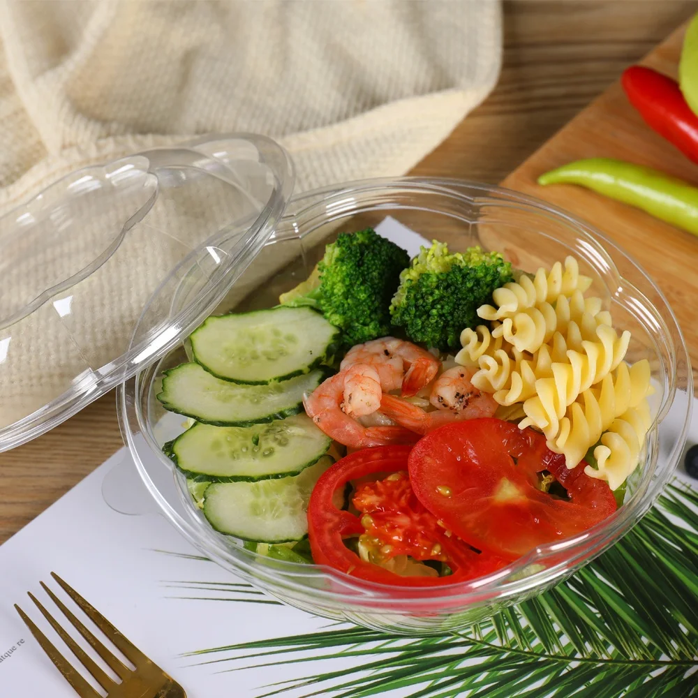 CB1 24oz 32 oz 40oz 48oz 500ml 800ml large eco friendly transparent round disposable clear plastic salad food bowl with lid