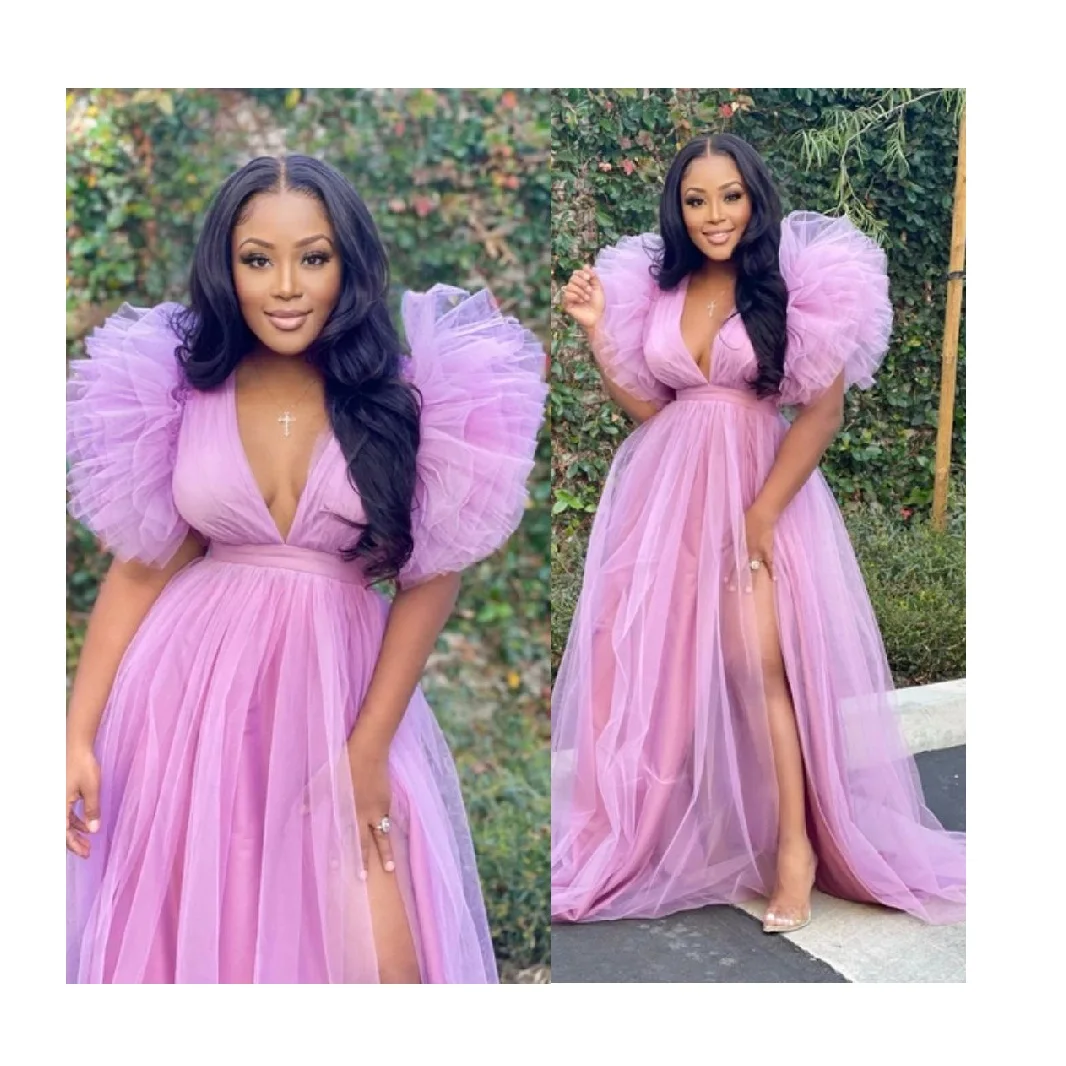 Sweet Pink Loose gauze Slit 5XL Plus Size Vestido de noite bridesmaid Evening Dress