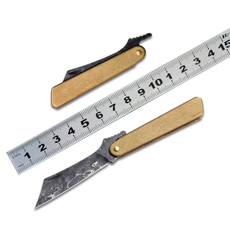 Pocket knife Brass handle Folding knives Hand tool outdoor knife with Damascus Blade