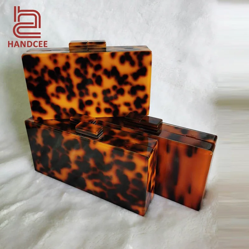 High end leopard clutch for women acrylic purse tortoiseshell clutches women party bag luxury square resin dinner evening bags
