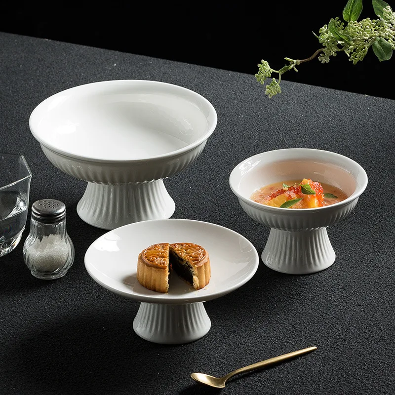 Modern Design Sweet Dessert Snacks Compote High Foot Ceramic Fruit Plate  Nut Serving Tray for Party Buffet Dinnerware