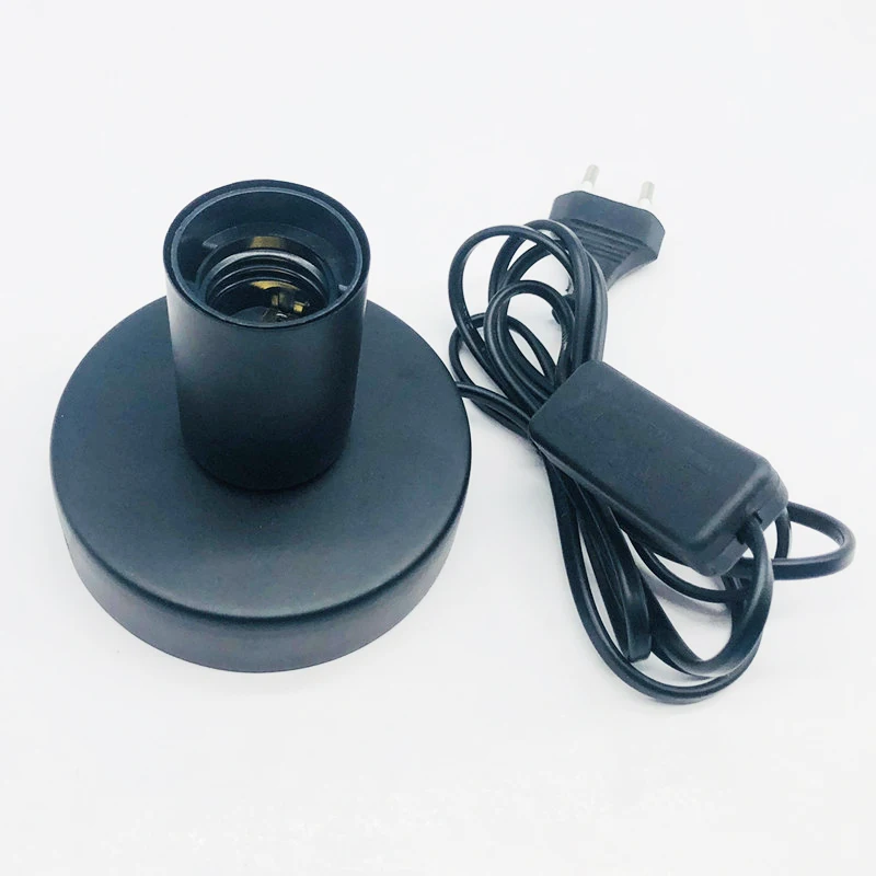 Factory Outlet Polished Metal Desktop Lamp Base E26 E27 Screw Light Bulb Holder With Black Cord 304 Switch Plug