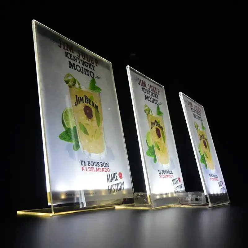 Whosale sale Acrylic Menu Board Bank Menu Holder Light Up Holder Food Beer Menu Stand Table Card Party Club Bar Led Table Tent