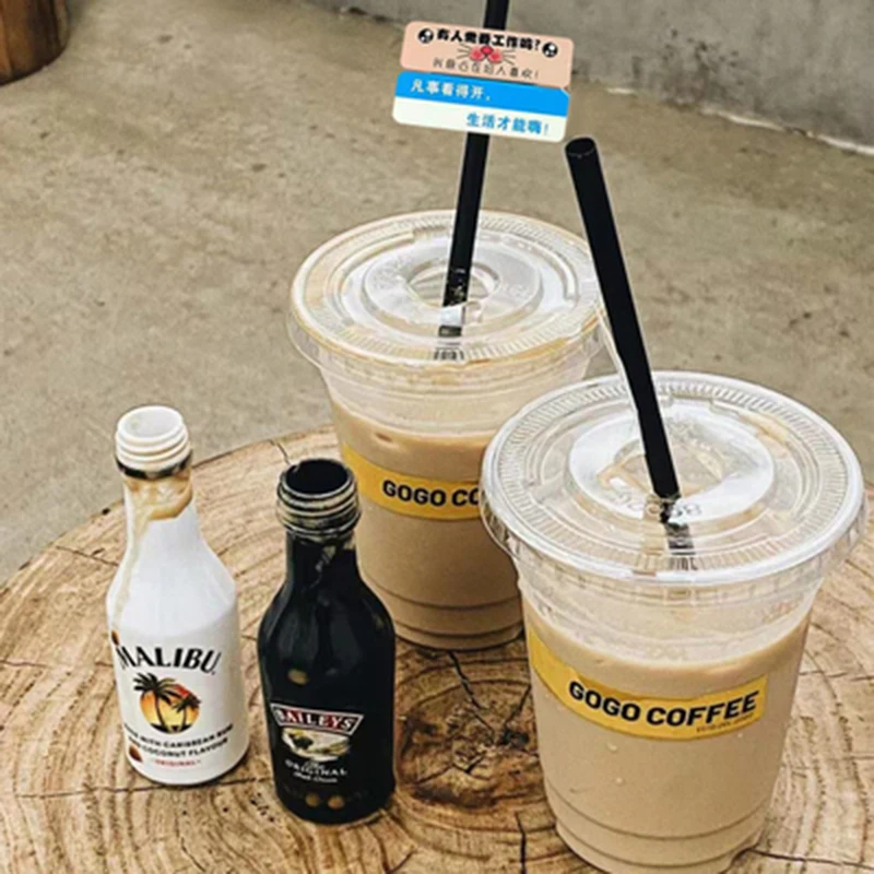 Custom 12 16 20 24 32 OZ Printed Clear Disposable PET Plastic Cups Milkshake boba Juice Beer coffee Cup Cold drinks cup with lid