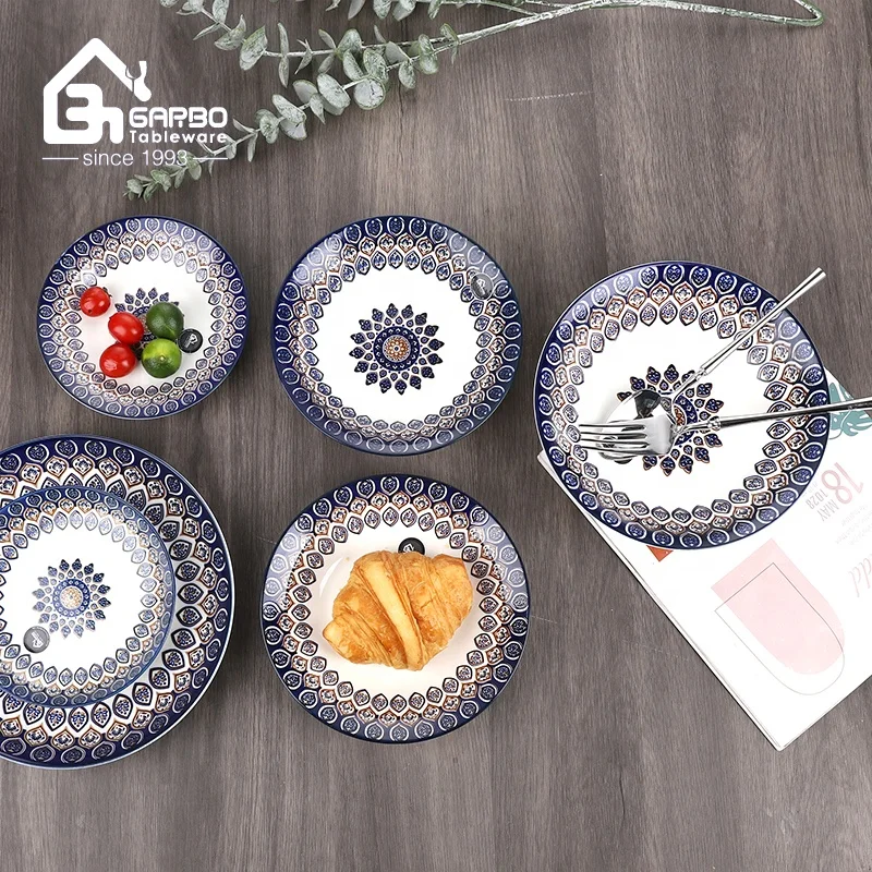 Factory wholesale western restaurant ceramic dinner plates sets dinnerware hotel Bohemia Style fine porcelain Dishes & Plates