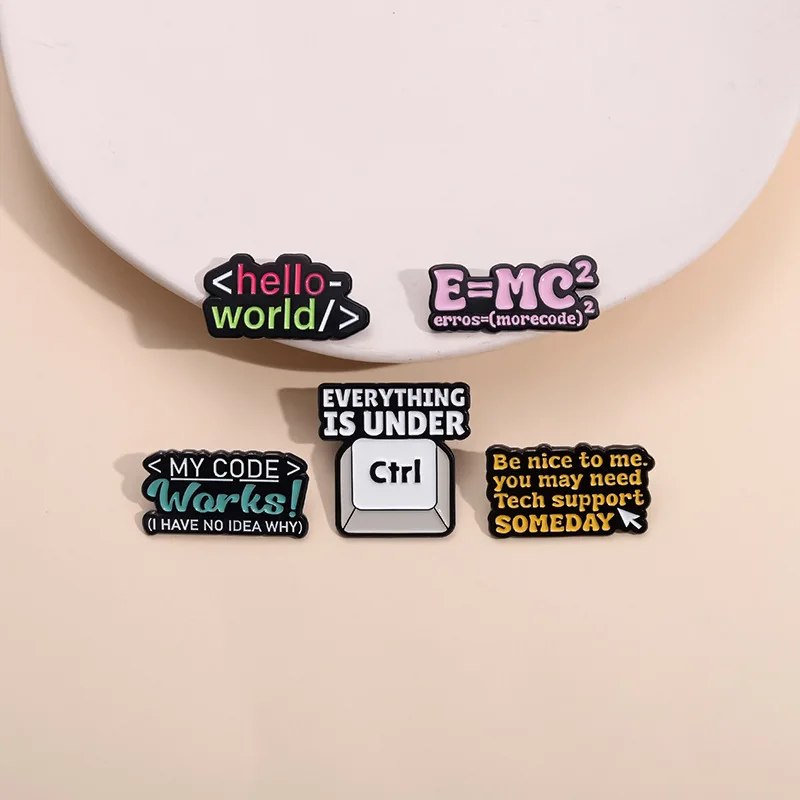 Fun English Letters Cold Style Badge Personality Keyboard Brooch Ctrl Key Hello World Enamel Lapel Pin