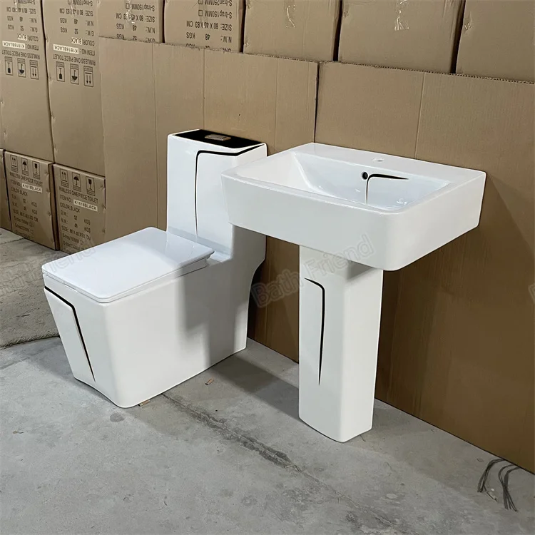 Square Black Color Toilets Black Line Decoration MID-East Hot Sell S-Trap and P-Trap Ceramic Toilet