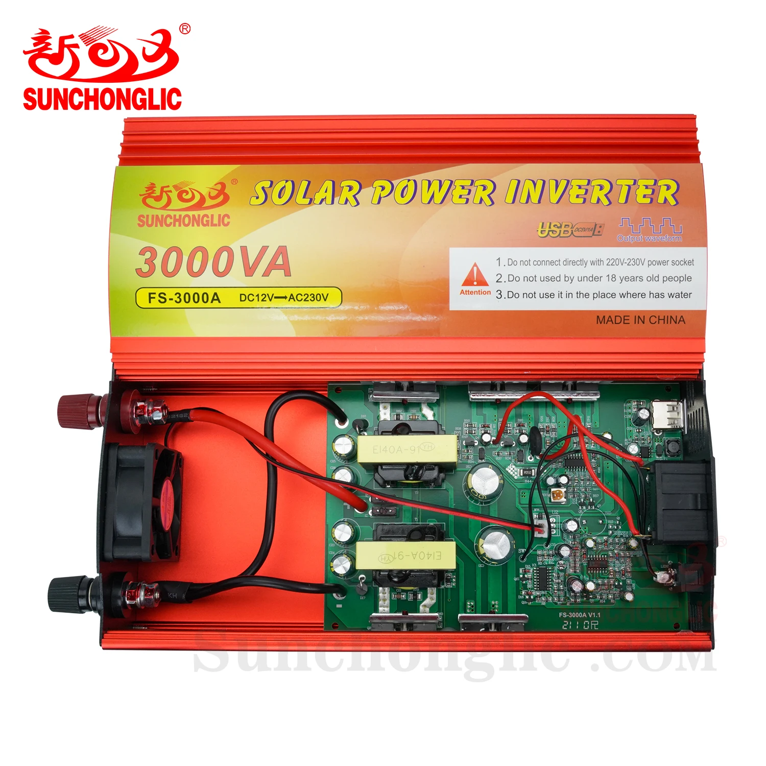 Sunchonglic inverter 3000w dc 12v to ac 220v power inverter 12 volt to 220 volt 3000va modified sine wave inverter