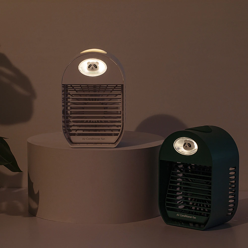 Air Cooler Desk Fan Mini Portable Air Conditioner Noiseless USB Ice Water Fan Adjustable Angle with Cute Panda