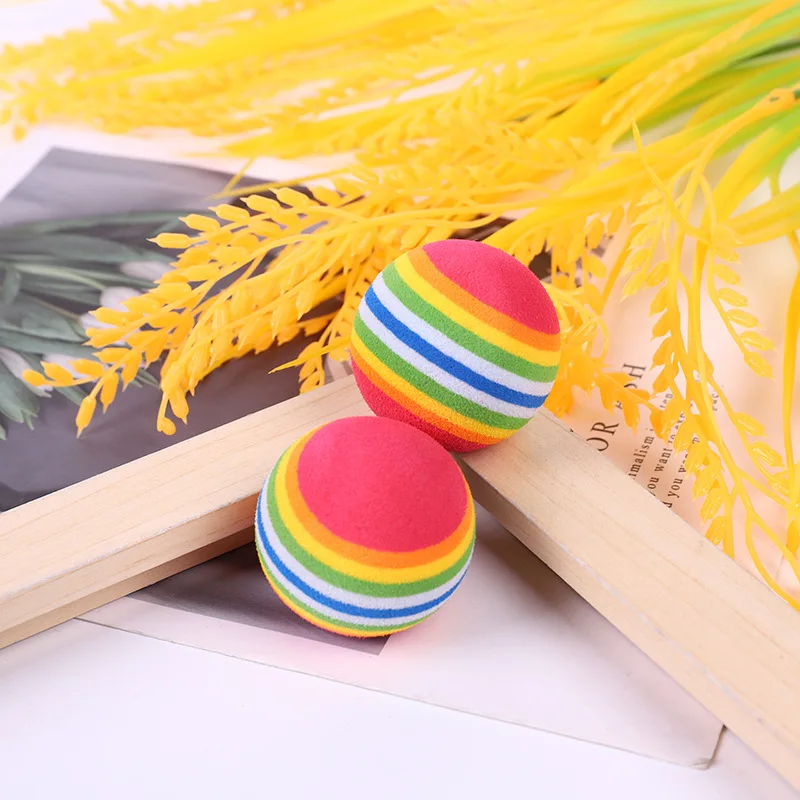 Super Q Striped Foam Ball Cat and Dog Toy Eco-Friendly Plastic and EVA for Play and Playfulness Rainbow Colored Pet Toy