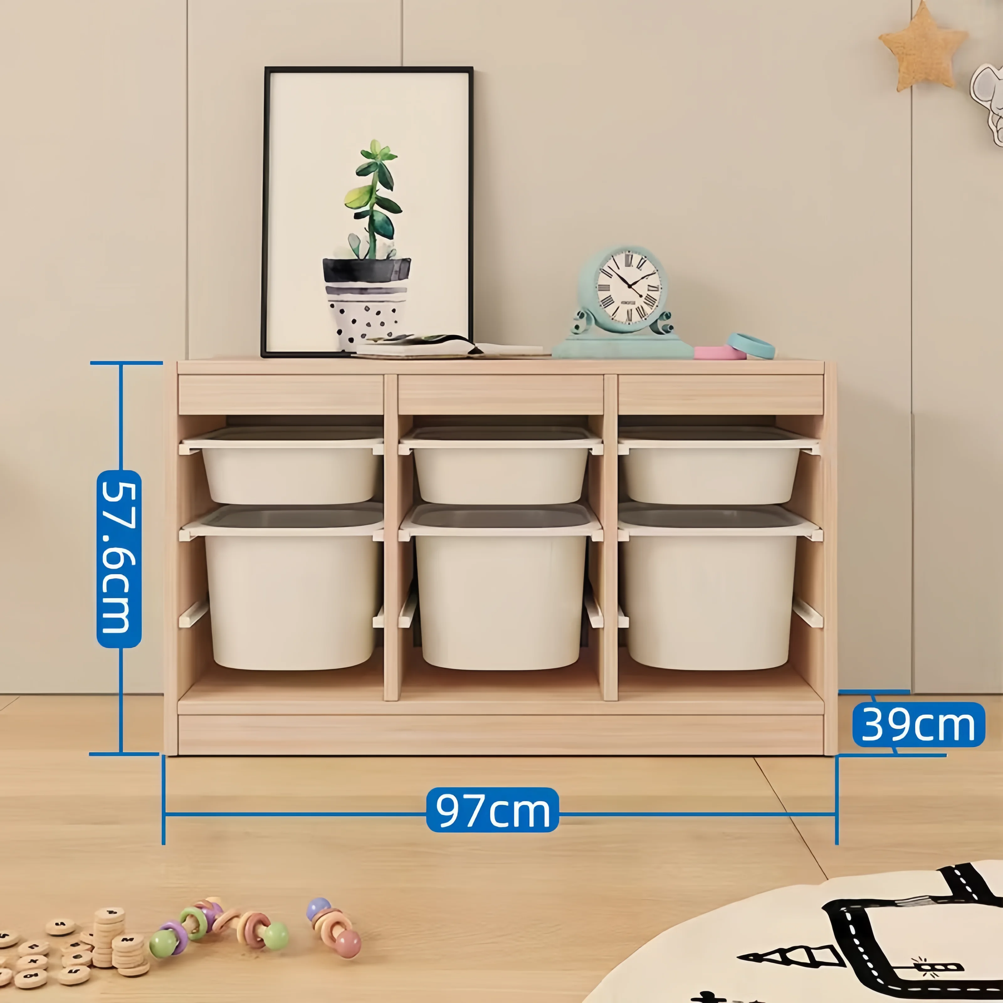 Solid Wood Living Room and Preschool Bookcase & Toy Storage Cabinet-Multi-Purpose Home Furniture Set