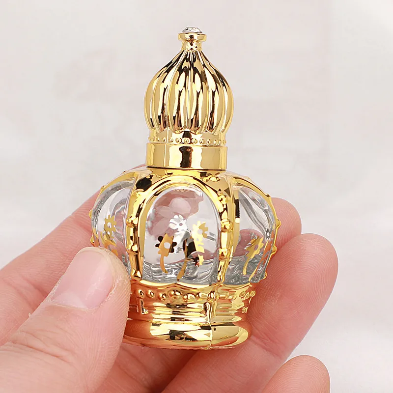 15ml Gold Plating Roll On Glass Bottle With Crown UV Cap Roller Essential Oil Ball Bottle Portable Refillable Bottles