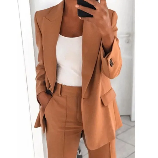 Wholesale 2024 fashion sexy women long sleeve single Breasted top and Pants set solid coats suits