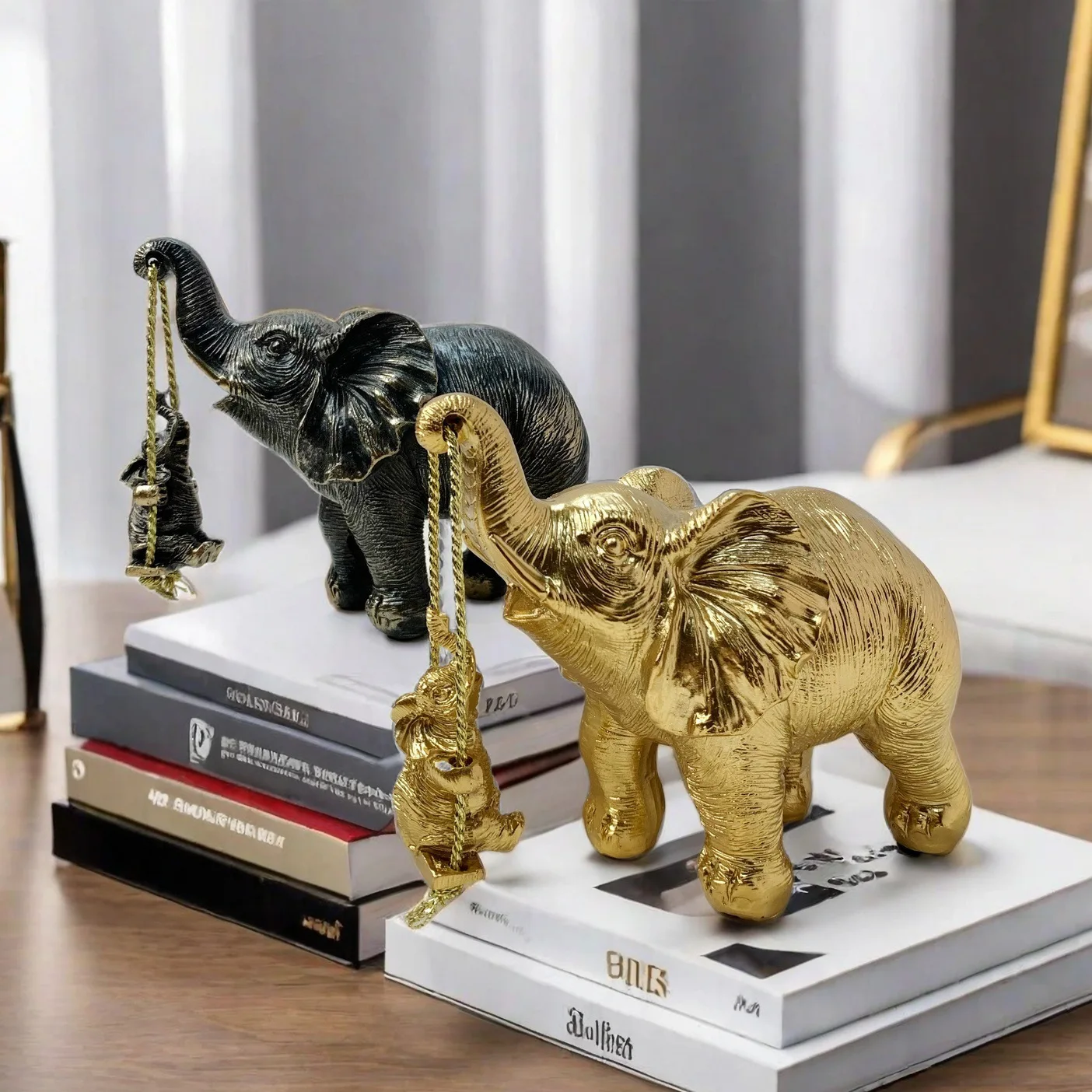 Custom Resin Animal ornament Gold mother and son Elephant statue Brings Luck Health Gift Decoration Applicable Home Office