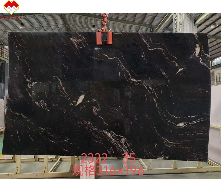 Luxury Modern Polished Gu cii Black Quartzite Stone Brazil Natural Cosmic Black Granite Vanity Top Kitchen Bathroom Big Slab
