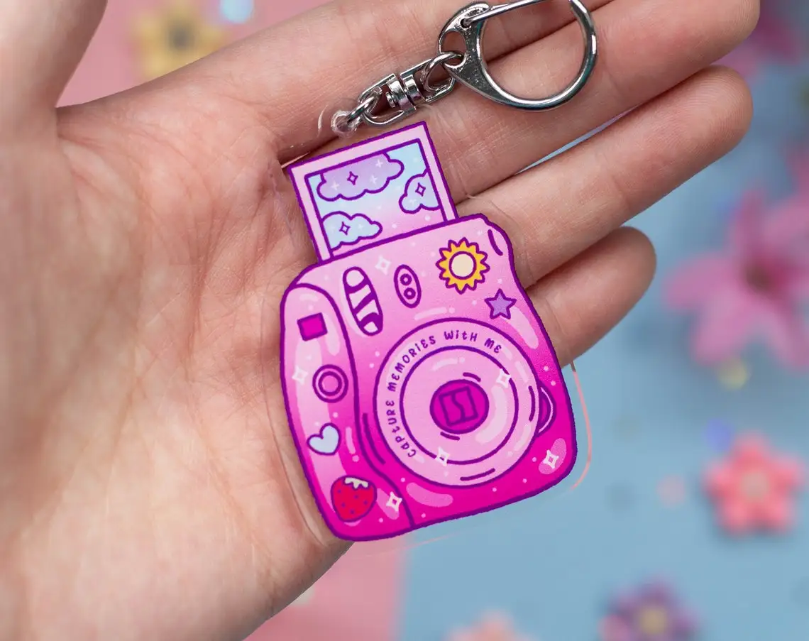 Polaroid Aesthetic Cute popular Plastic Acrylic keyrings custom accessories Charm personalized Keychain Key chain