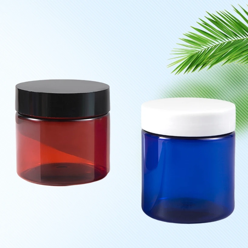 Custom thickened amber blue plastic tea packaging jar 50g 80g cosmetic cream jar for honey packaging