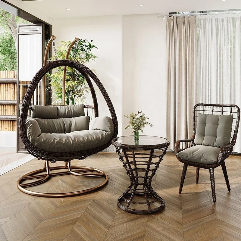 FanRui Outdoor hanging basket rattan chair Lazy rocking chair Balcony swing cradle chair patio swing