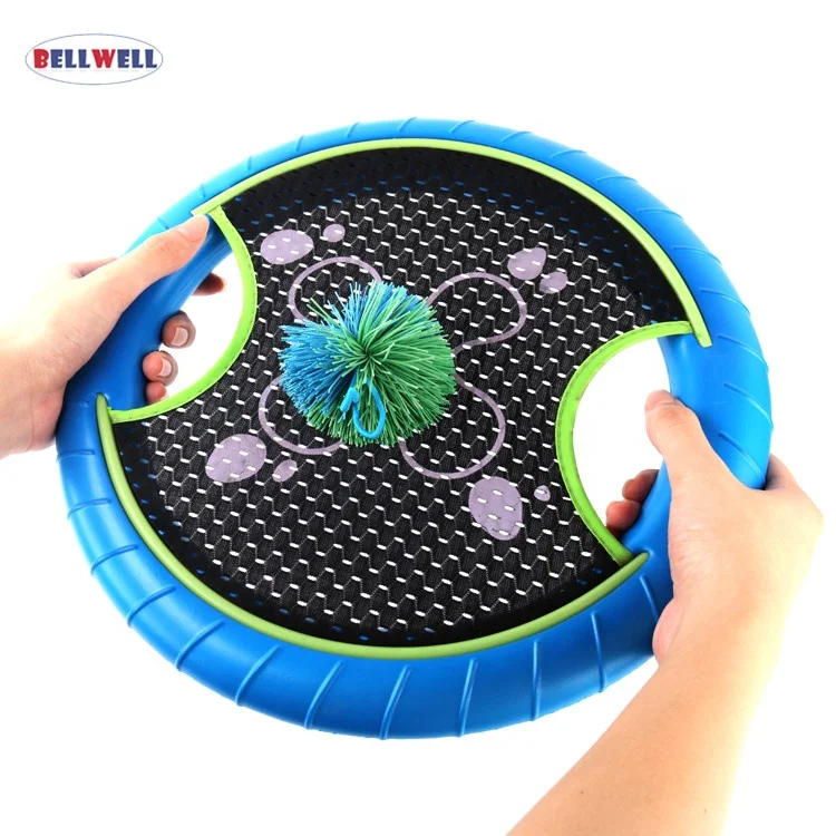 Bellwell Portable Mini Hand Trampoline Paddle Ball and Flying Disc Set