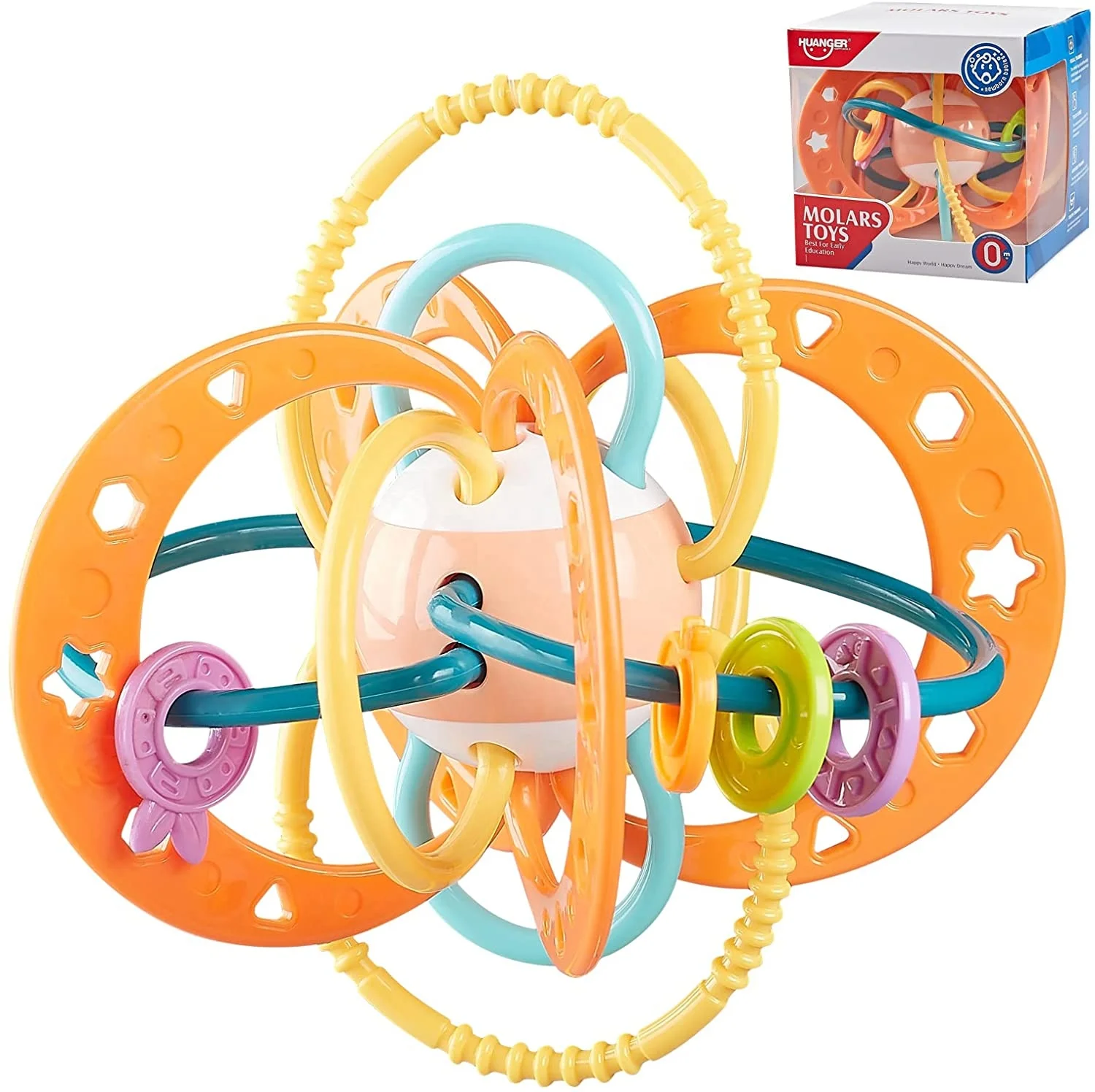 Silicone Sensory Teether Toy for Kids Grasping Ball Baby Chew Toys Rattle Activity Teether Ball Easy to Hold for Infants