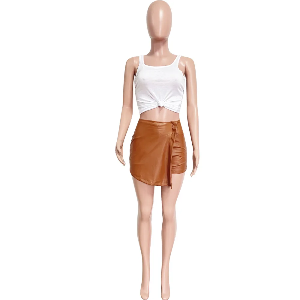 2022 PU Leather Shorts 2 in 1 Design Mini Shorts with New Brown Skirt Shorts Women