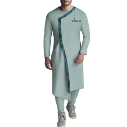 wyn1057 High Quality Printed Two Piece Set African Clothing Men Long Sleeve Blouse Men African Clothes