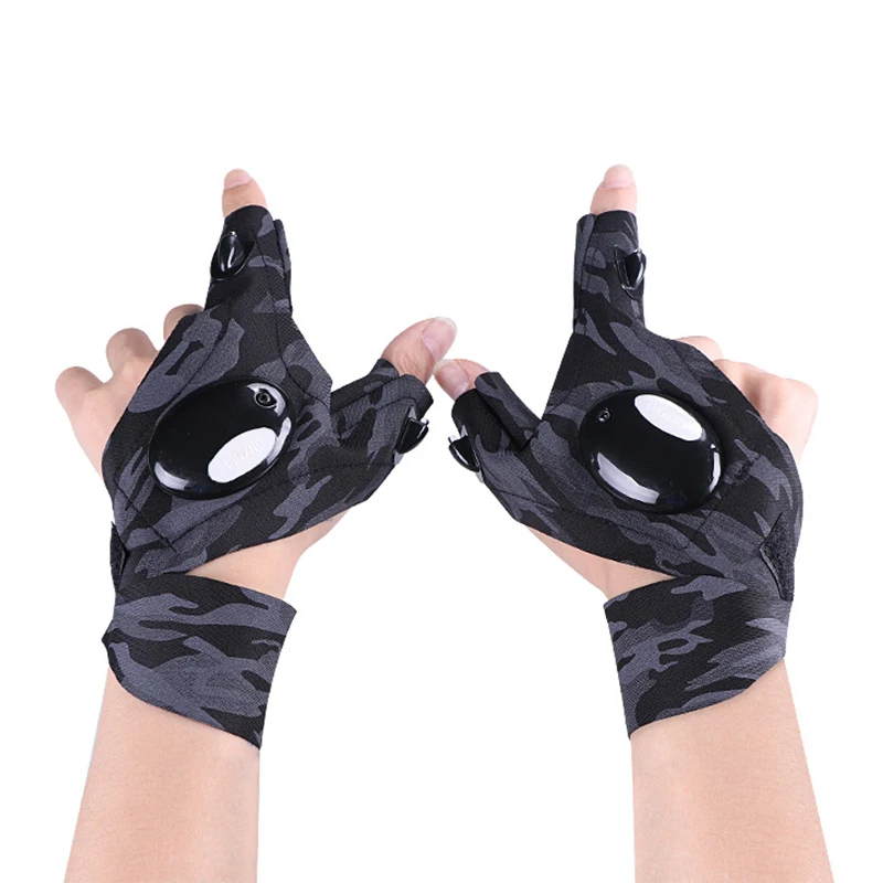 Night Light Waterproof Fishing Gloves with LED Flashlight Rescue Tools