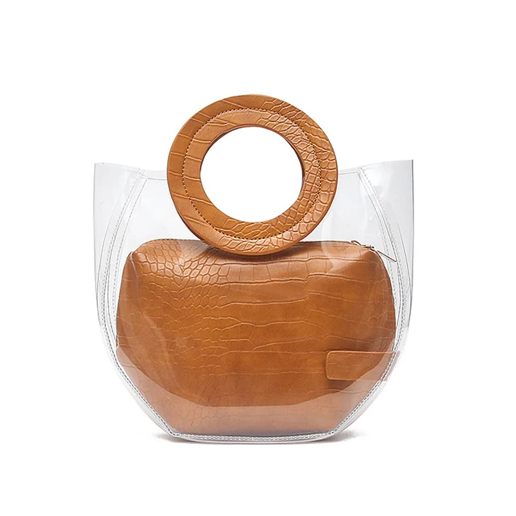 
Trendy style Fashion girls Waterproof tote bags Transparent pvc women jelly purses and handbags set 