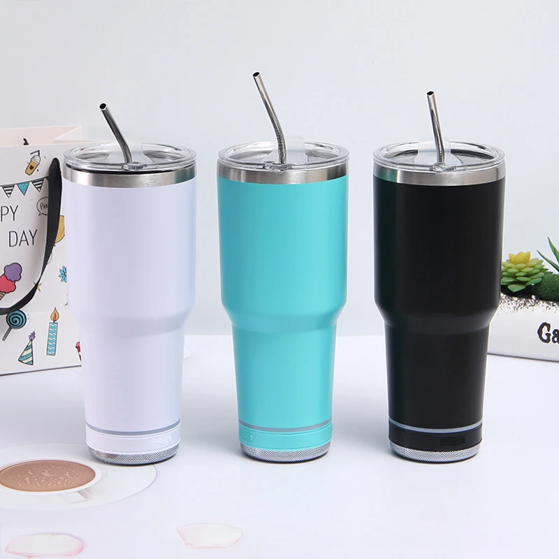 Custom 30oz Outdoor Smart Mug Stainless Steel Insulated Bluetooth Speaker Tumbler Coffee Thermal Cups With Lid And Straw
