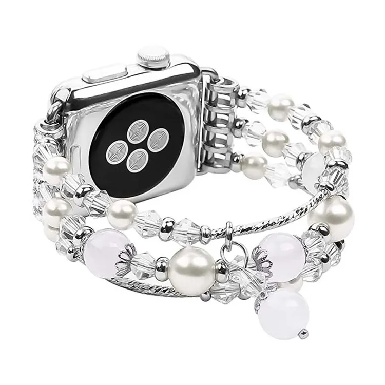  Роскошные Жемчужные эластичные ремешки для часов Apple Watch Band Jewelry Series 6 SE 5 4 3 2 1 ремешок на запястье iWatch женский браслет с