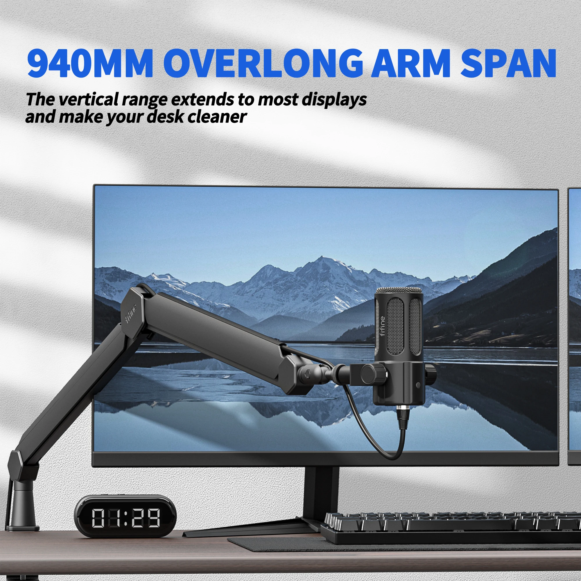 Fifine Adjustable Desktop Microphone Stand Detachable Table Mic Arm Scissor Boom Stand Flexible Microphone Holder for Podcasting