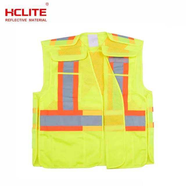 Customized Logo Safety Reflective Strip Mesh Breathable Multi-pocket Traffic Mesh Fabric Work Reflective Safety Jacket Vest