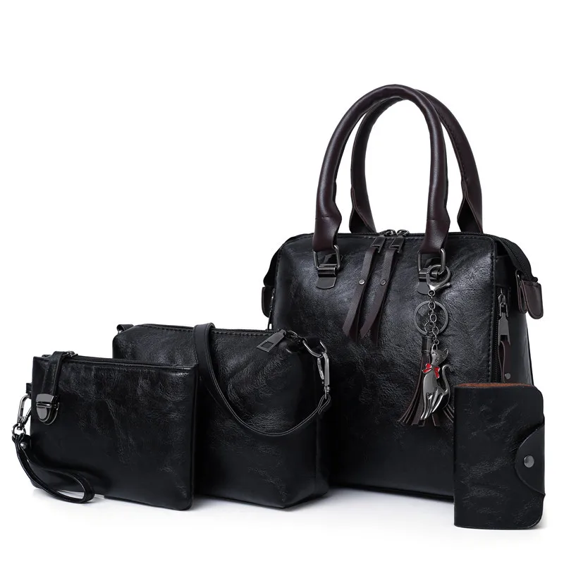 
Ladies High Quality Leather Shoulder Messenger Bag Tote Bag 4pcs/Set Women Composite Bag 