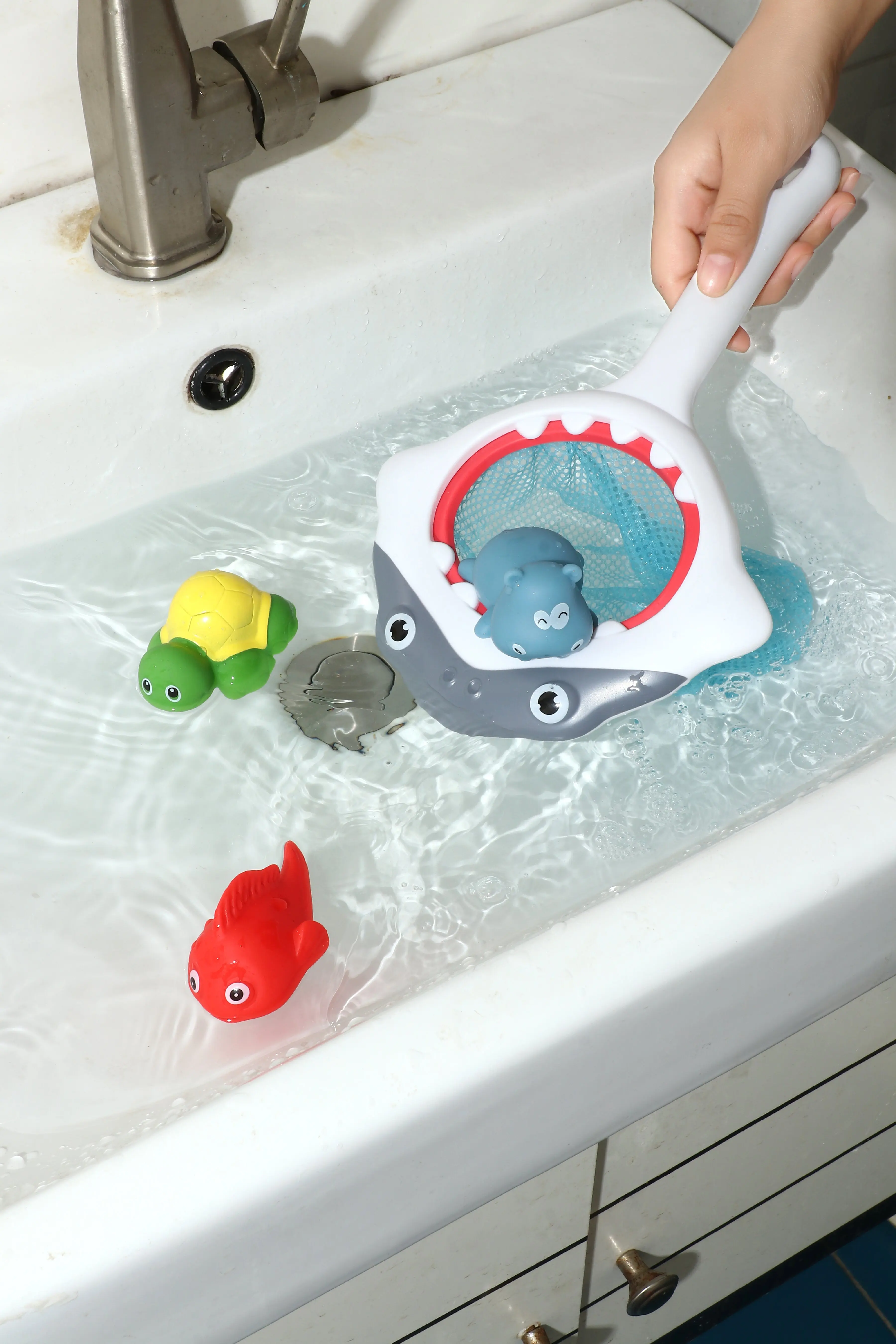 Baby Bath Toy Fishing Floating Animal Squirts Toys Games Fish Net Game Bathtub Bathroom Pool Toy