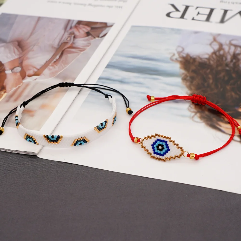 Wholesale Rice Bead Handmade Woven Bracelet Bead Turkey Devil Eyes Bracelets For Women