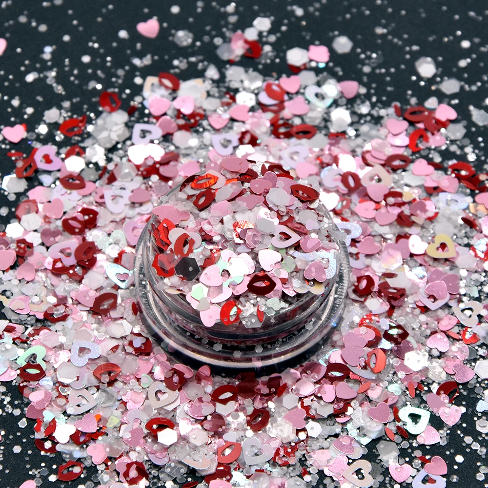 New Design valentine Mix Polyester Chunky Shapes Glitter Nail Art Craft glitter jars  plastic polyester glitter shakers