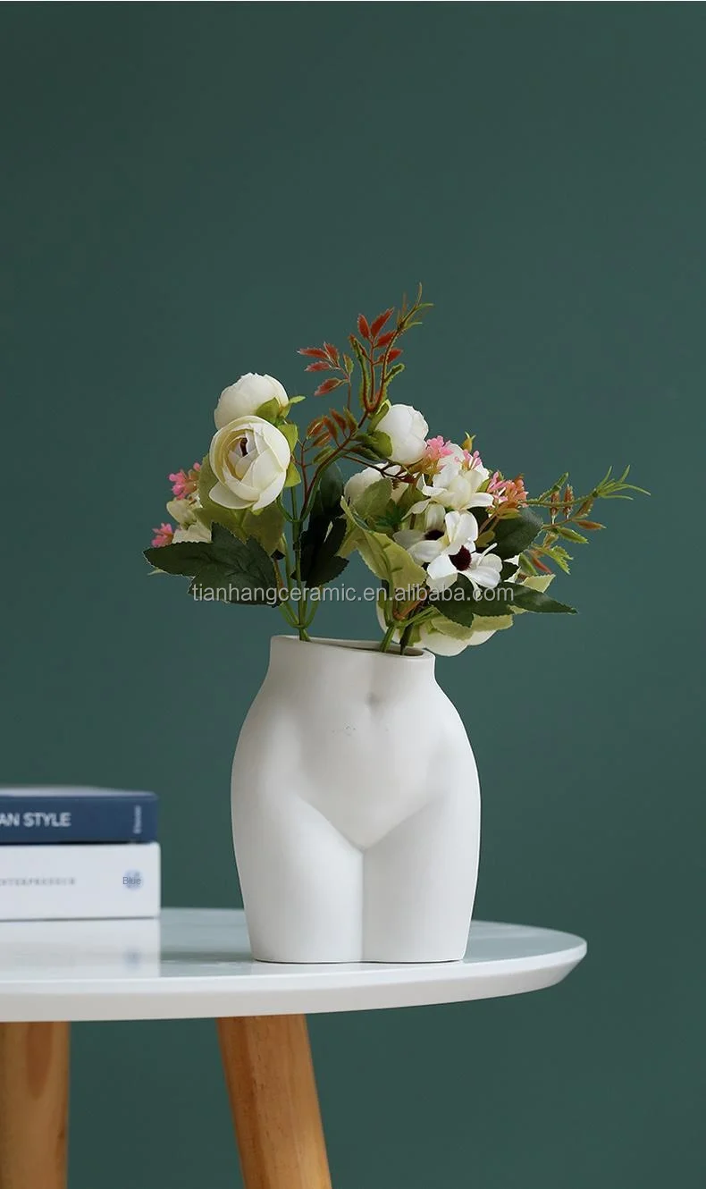 Nordic Minimalist White Matte Handmade body ceramic vase for home decor porcelain flower vase living room Table ornaments gift.jpg