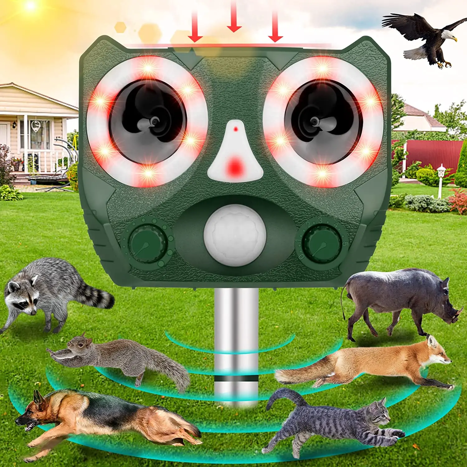 Dayoung Hot Sale Outdoor Solar Powered Ultrasonic Animal Repellent Ultrasonic Bird Repellent