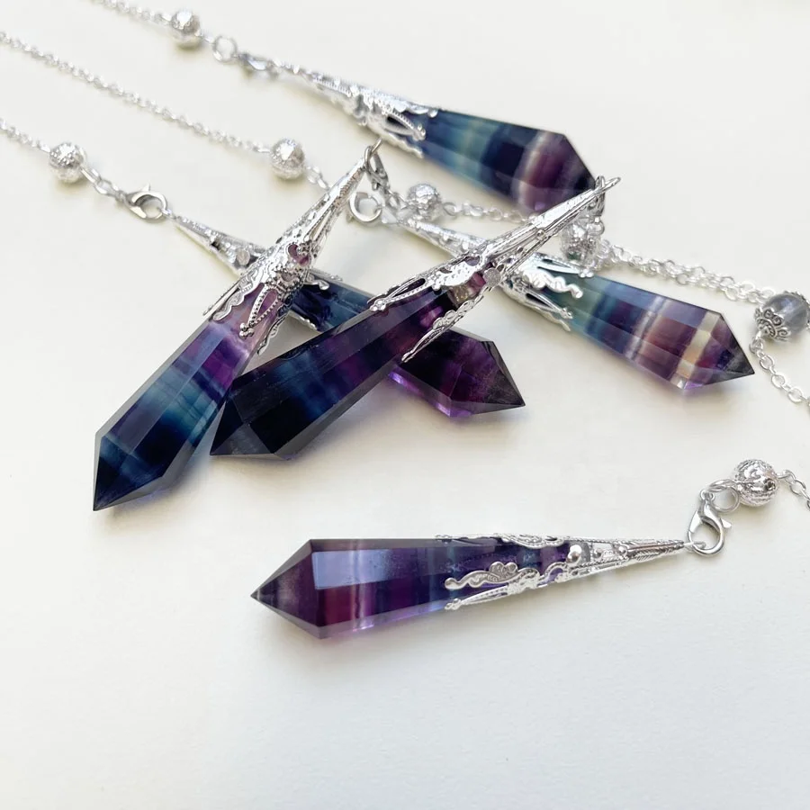 High Quality Crystal Stone Pendulum Polyhedral Pendulum Rainbow Fluorite Pendulum For Healing Stones Pendant