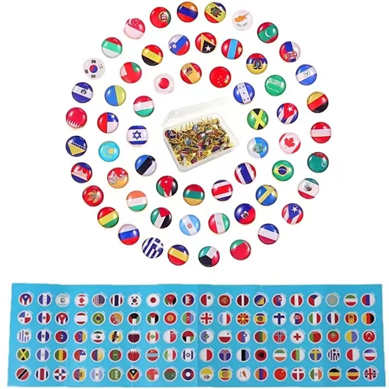 Customization 100 National Flag Pins Thumb Tacks Country Map Push Pin