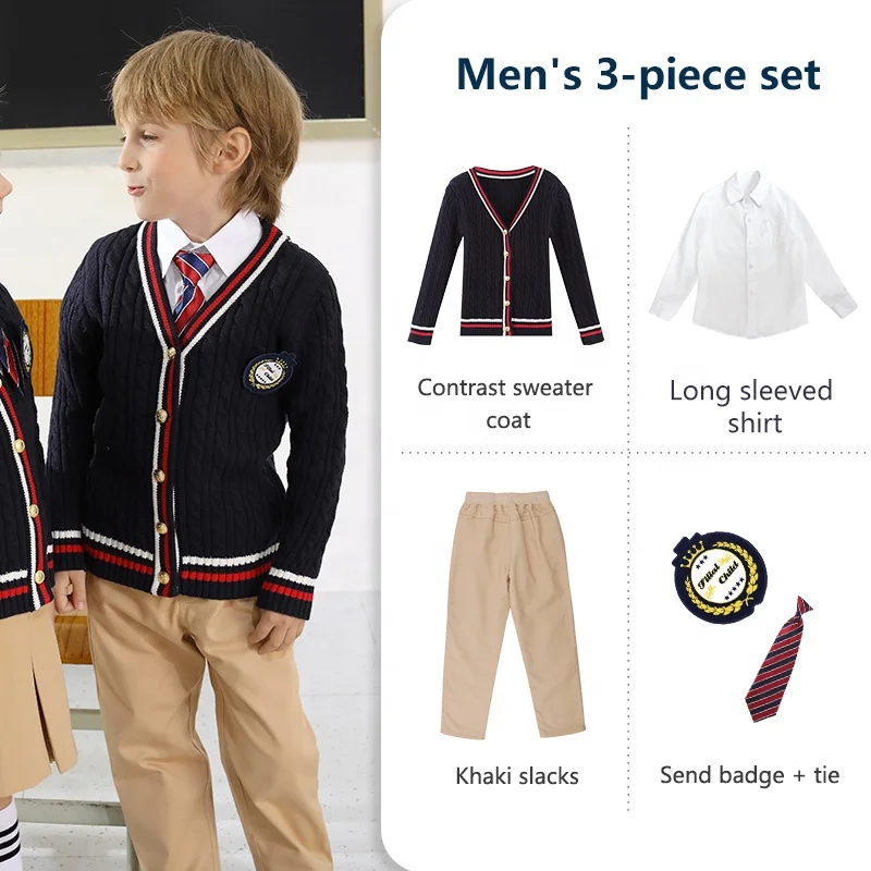 12 years factory directly sell high end quality and good fitting school cardigan uniform set