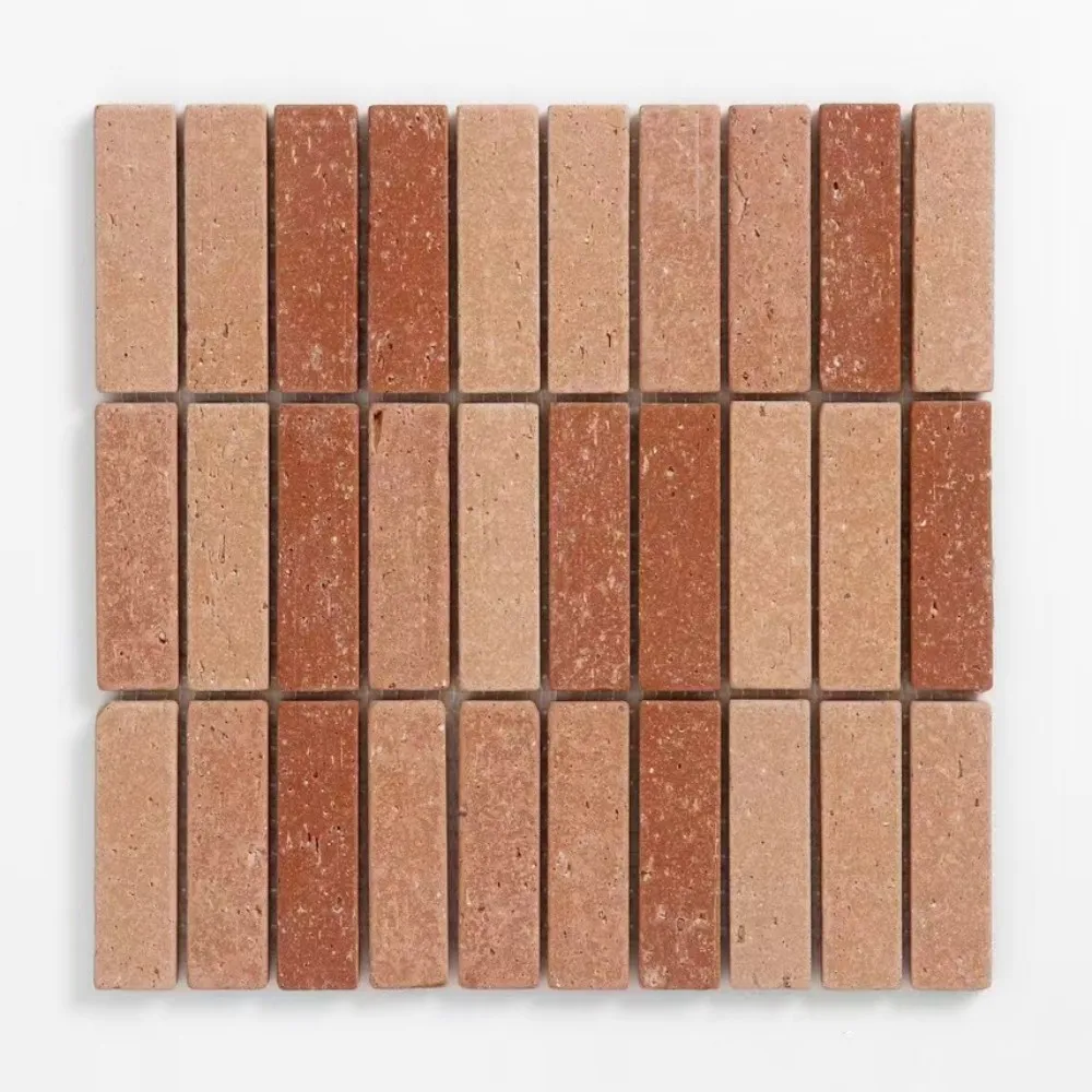 Cheap price terracotta red rustic antique clay mosaic strip ceramic matt tiles backsplash wall and floor tiles