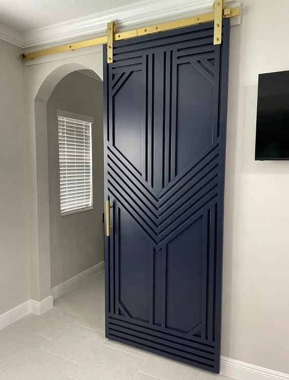 Modern solid wood sliding interior soundproof door black  Barn Doors with frame for villa