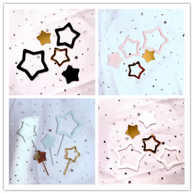 
Baking Decor Multicolor five-pointed Star Acrylic Happy Birthday Cake Topper For Party Supplies Decoration 