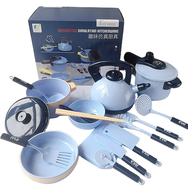 Kids Kitchen Toy Accessories Toddler Pretend Cooking Play set with Play Pots Pans Utensils Cookware Toys Play Food for Children