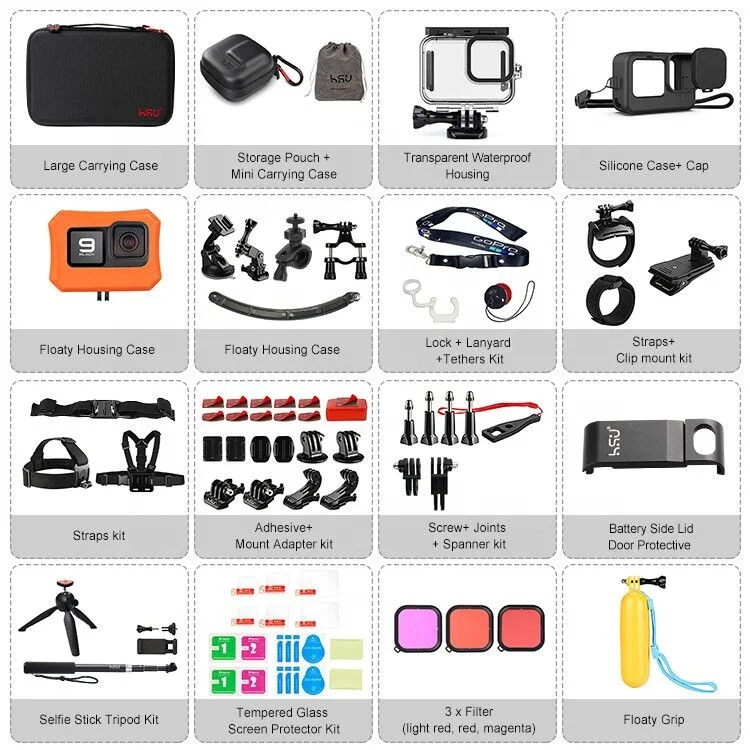 Набор аксессуаров для экшн-камеры 72 в 1 совместим с GoPro Hero9 Black Insta360 DJI AKASO APEMAN Campark