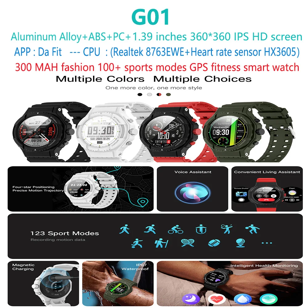 G01 2023 на заказ встроенные в GPS чип вставки наружные часы hombre relojes inteligentes умные мужские спортивные
