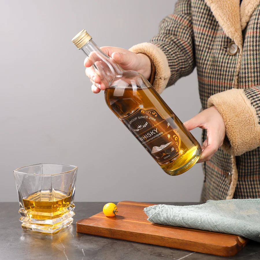 Clear Whisky Brandy Bottle Wholesale Round 750ml Empty Glass Liquor Wine Vodka Tequila Gin Bottle ROPP Lid