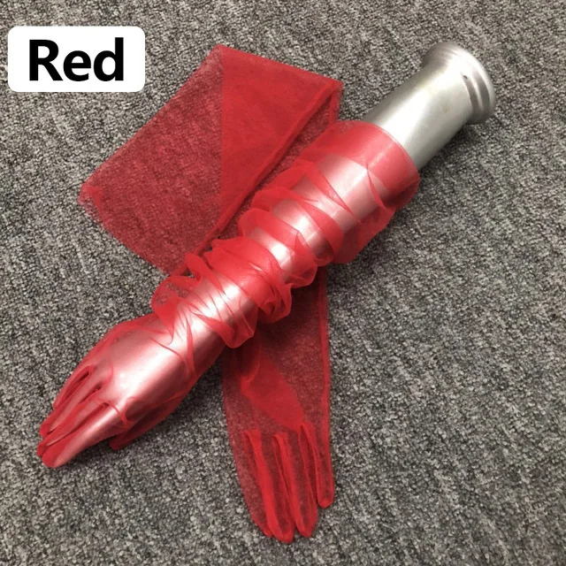 2021 Long Tulle Wedding Bride Gloves Fashion Purple Blue Transparent Ultra Thin Mitten Bridal Elbow Long Gloves